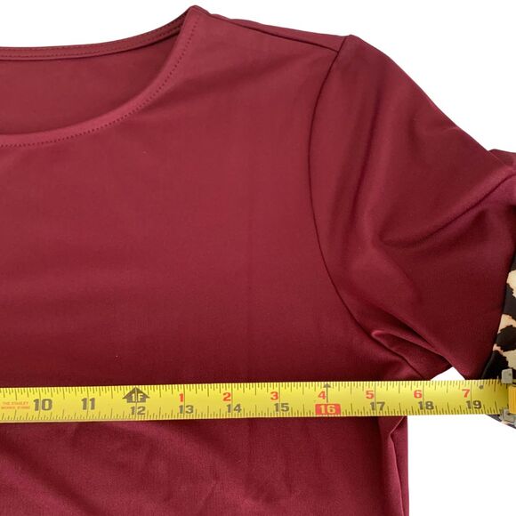 Women’s Burgundy Leopard Trim A-line Midi Dress Size M - Picture 8 of 8